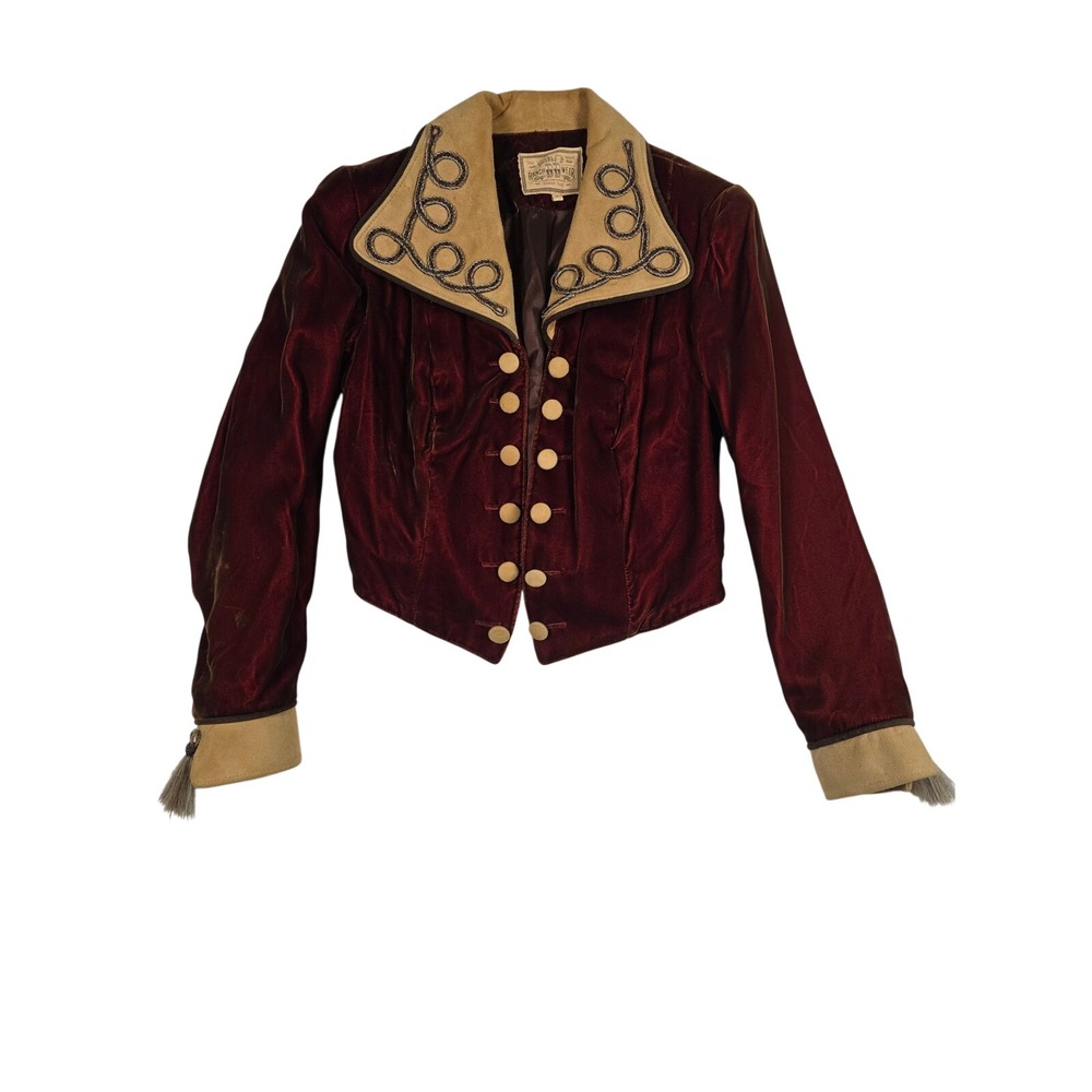 Double D Ranchwear Vintage 90s Velvet Western Cropped Jacket Tassel S Burgundy